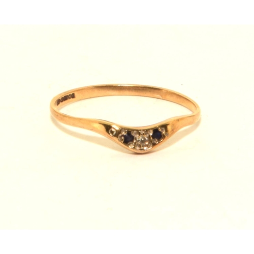 299 - 9ct gold ladies Diamond and Sapphire wishbone ring size L