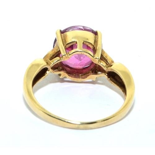 277 - 9ct gold ladies Rubellite and Diamond statement ring size O