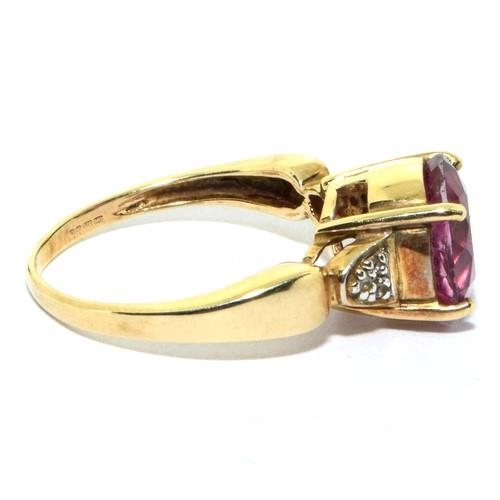 277 - 9ct gold ladies Rubellite and Diamond statement ring size O