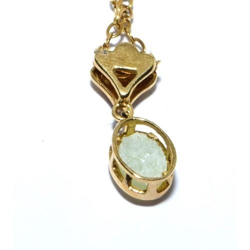 313 - 9ct gold Diamond and Jade pendant necklace with chain length 42cm