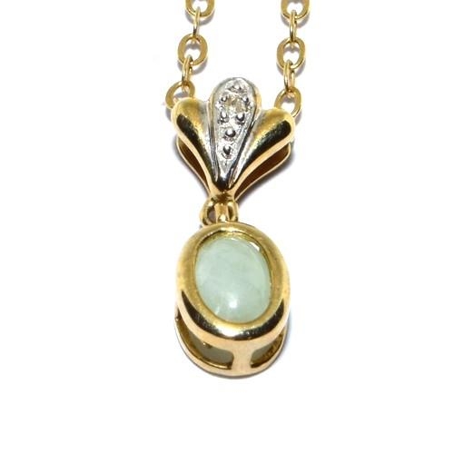 313 - 9ct gold Diamond and Jade pendant necklace with chain length 42cm