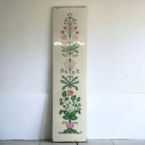 512 - A rare large 19th century Copeland & Garett porcelain fireplace tile. Hand painted floral orname... 