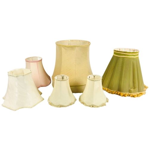 1 - A collection of 6 vintage and later  Lamp Shades to include a small pair and one unusual scallopped ... 