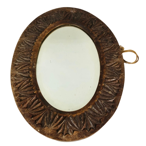 5 - Vintage carved wood Mirror with bevelled glass approx 31cm x 42.5cm