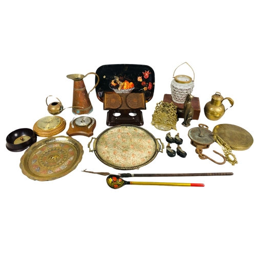 6 - Collection of predominantly brass and copper items to include Middle Eastern trays etc and a copper ... 