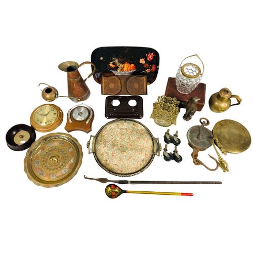 6 - Collection of predominantly brass and copper items to include Middle Eastern trays etc and a copper ... 