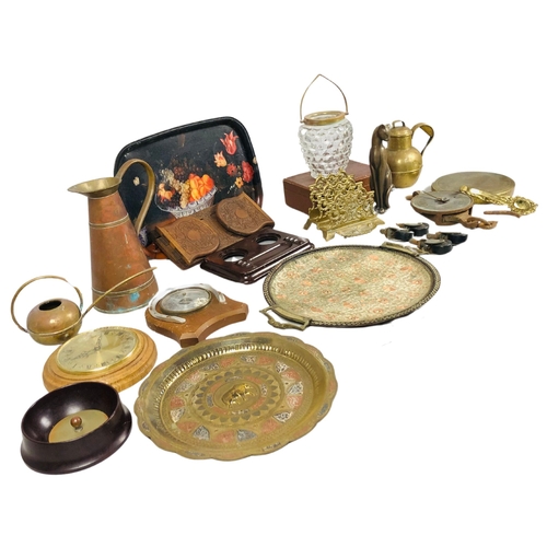 6 - Collection of predominantly brass and copper items to include Middle Eastern trays etc and a copper ... 