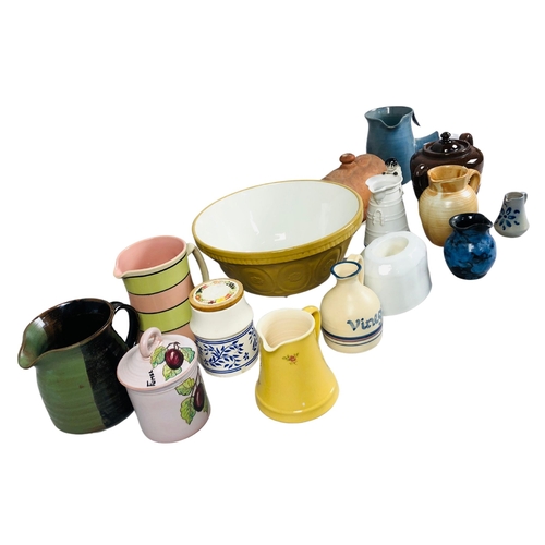 14 - Collection of Ceramic jugs and a large  mixing bowl.