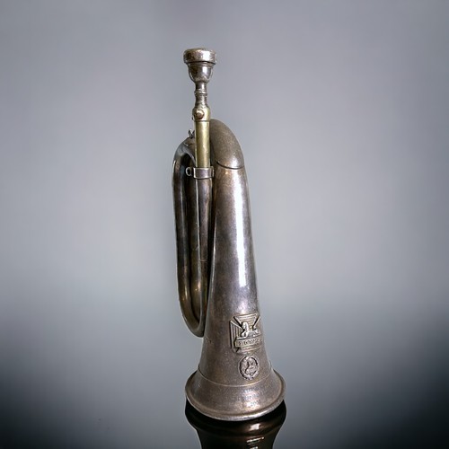 518 - A sterling Silver Gloucestershire regiment 'Rifles' presentation Bugle. Embossed with Regiment badge... 