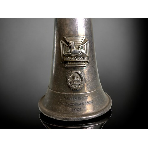 518 - A sterling Silver Gloucestershire regiment 'Rifles' presentation Bugle. Embossed with Regiment badge... 