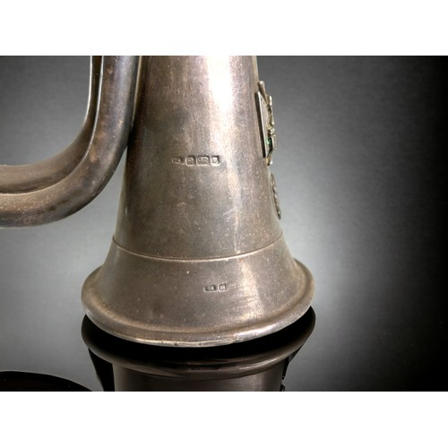 518 - A sterling Silver Gloucestershire regiment 'Rifles' presentation Bugle. Embossed with Regiment badge... 