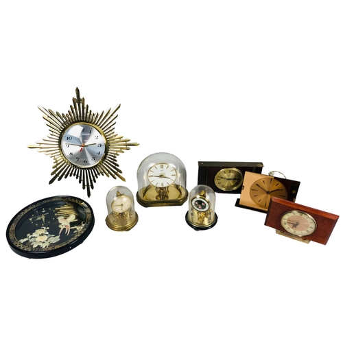 36 - Collection of vintage and later mantle clocks together with a wall Clock