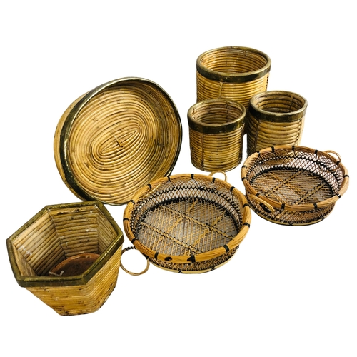 38 - Collection of bamboo containers together with 2 baskets.