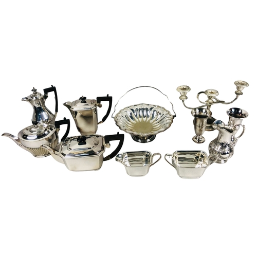 39 - Quantity of Silver Plate to include a very nice teapot, creamer and sugar set, cake basket, tea/coff... 