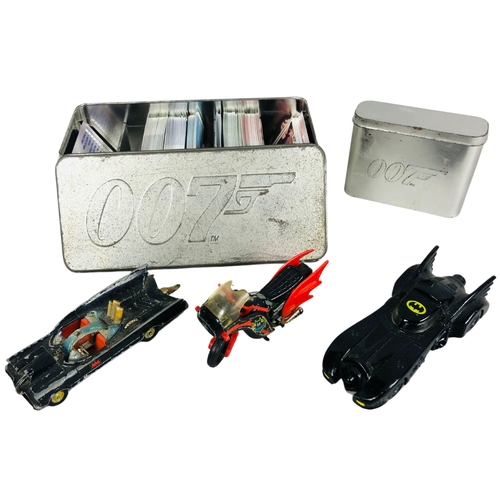 58 - 007 James Bond Collection to include original tin and cards.3 Batman vehicles to include Corgi Batmo... 