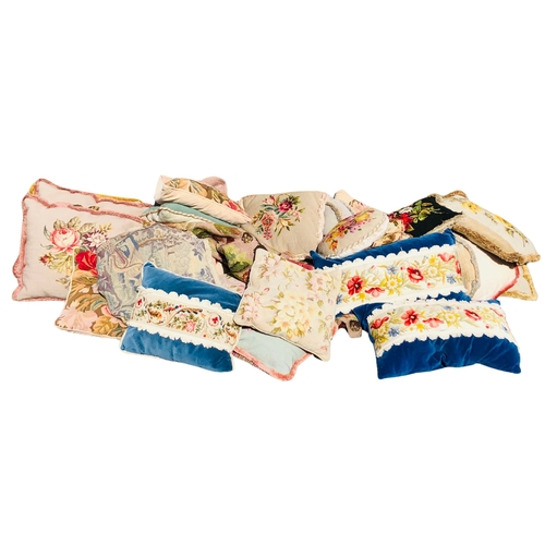 78 - Large collection of hand sewn tapestry covered Cushions