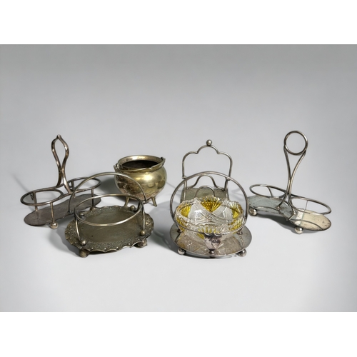 513 - A collection of 19th century silver plate, including cruet stands, cauldron sugar bowl and stands.