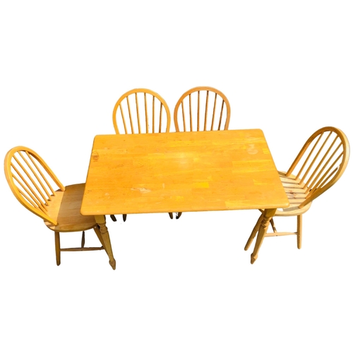 7 - Modern Beech Table and 4  Ercol style Windsor chairs. Approx H 75, x L 121 x W 75cm