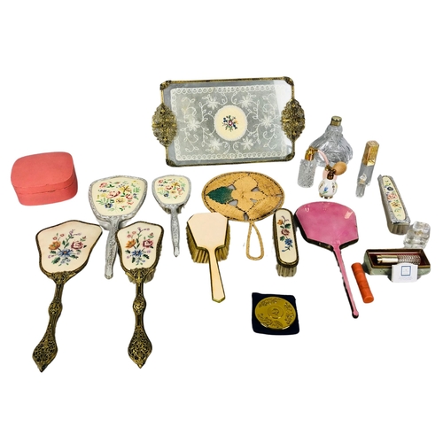 53 - Collection of dressing table Items to include enamelled example