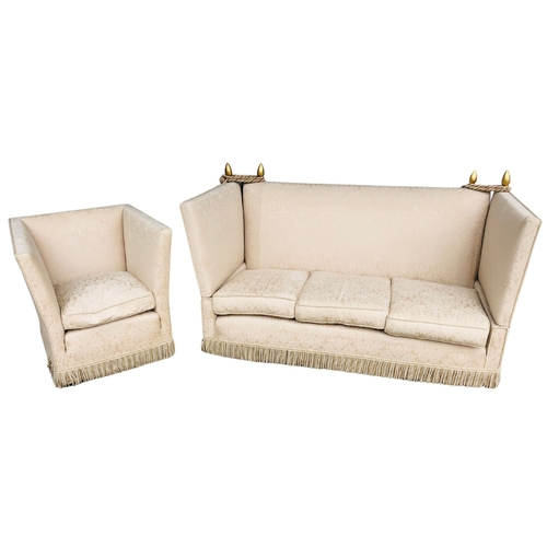 109 - 20th Century Knole Design Drop Arm Two Seater Sofa with One Seater Armchair. Upholstered in champagn... 