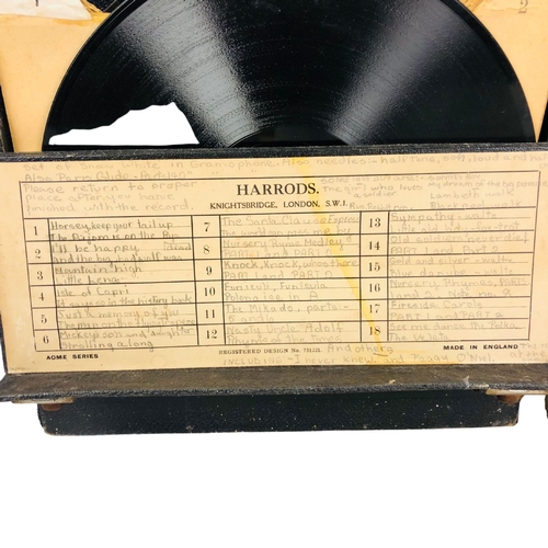 83 - Collection of gramophone records in red binder and a Harrods Record case