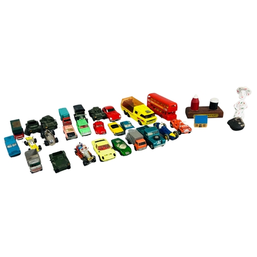 93 - assortment of playworn models of cars, lorries, buses, Horsebox, tanks etc. to include a model of Ch... 