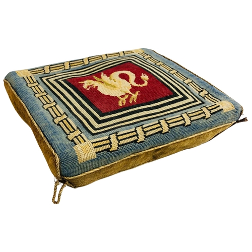 100 - Hand stitched tapestry Kneeler with a dragon design to the centre and classical motifs surrounding.