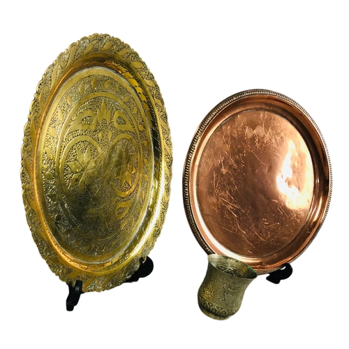 101 - Trays, 1 x Brass, Middle Eastern in origin. 1 x copper stamped to reverse Made in England J. S&S