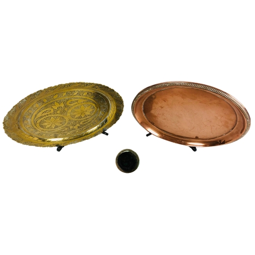 101 - Trays, 1 x Brass, Middle Eastern in origin. 1 x copper stamped to reverse Made in England J. S&S