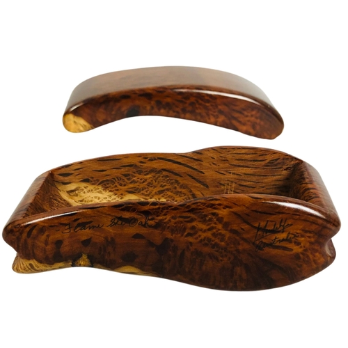 105 - Collection of vintage and modern carved polished wood items to include ducks, crumb catcher and brus... 