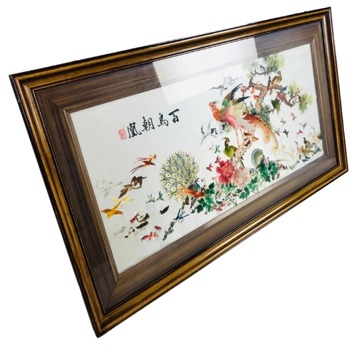 106 - Framed and glazed signed picture of a Chinese pheasant and other birds.