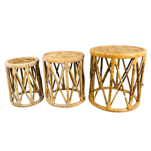 134 - Set of 3 small Bamboo and rattan stools/side tables