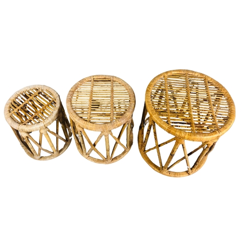 134 - Set of 3 small Bamboo and rattan stools/side tables