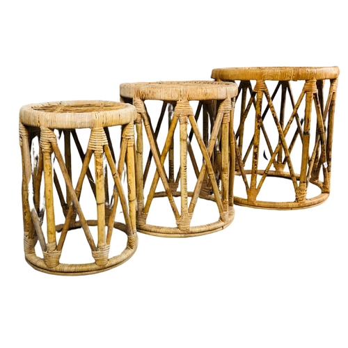 134 - Set of 3 small Bamboo and rattan stools/side tables