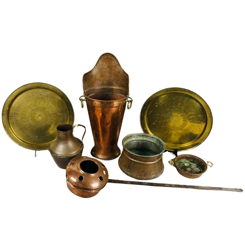 140 - Nice Collection of brass and copper items some of Middle Eastern origin. To include trays.