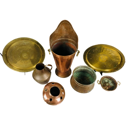 140 - Nice Collection of brass and copper items some of Middle Eastern origin. To include trays.