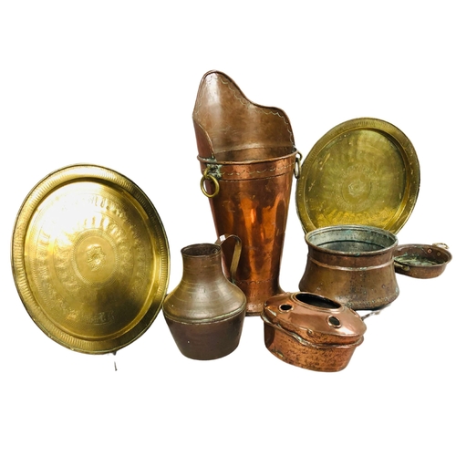 140 - Nice Collection of brass and copper items some of Middle Eastern origin. To include trays.