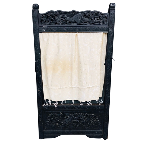 144 - Heavily carved vintage 2 panel screen in the oriental style.