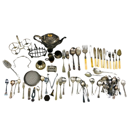 164 - Quantity of silver plate to include teapot, toast rack, flat ware etc