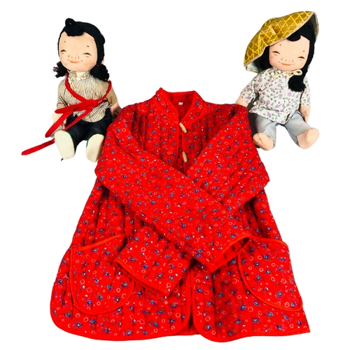 169 - Two Dolls one with label for Micale Hongkong and a Padded Coat marked XL