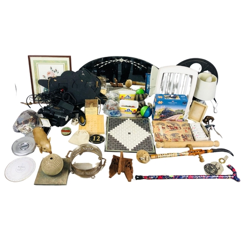 170 - Mixed lot of Items to include video camera, vintage mirror, marbles, puzzles etc.