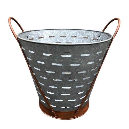 474 - Large Twin Handed Metal Olive Bucket/Strainer ref 2