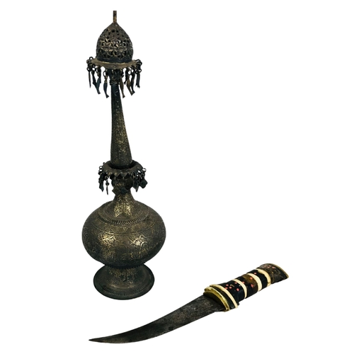 176 - White Metal Persian Rosewater Sprinkler and a Jambiya Dagger.