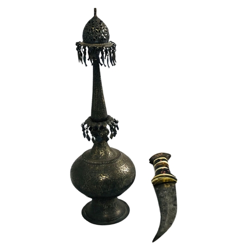 176 - White Metal Persian Rosewater Sprinkler and a Jambiya Dagger.