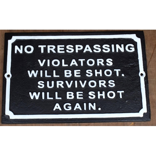 466 - Cast metal NO Trespassing sign ref 85