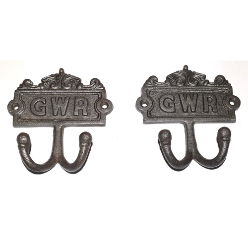 472 - 2 x GWR cast metal coat hooks ref 52