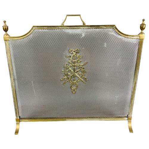 206 - Early 20th C Brass and metal mesh Firescreen with Urn and classical motif decorationsH 63 x W67... 