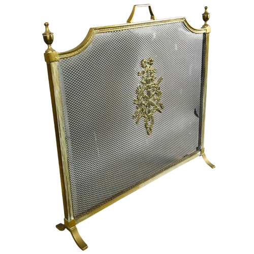 206 - Early 20th C Brass and metal mesh Firescreen with Urn and classical motif decorationsH 63 x W67... 