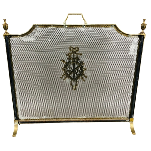 206 - Early 20th C Brass and metal mesh Firescreen with Urn and classical motif decorationsH 63 x W67... 