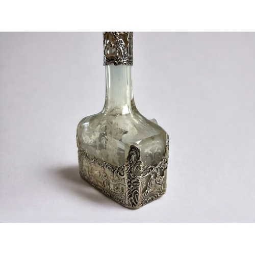 728 - A collection of antique silver pill boxes, decanter & glass perfume bottle.Including a German 93... 